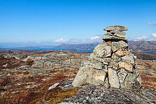 花冈岩,石头,累石堆,航标,上面,挪威,山
