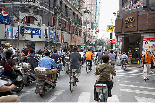 人,摩托车,街上,上海,中国