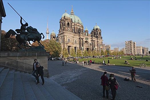 争斗,亚马逊河,青铜,雕塑,博物馆,老,正面,柏林大教堂,公园,柏林,德国,欧洲
