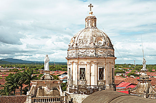 圆顶,教堂,麦塞德,高处,红色,屋顶,格拉纳达,格拉纳达省,尼加拉瓜,北美