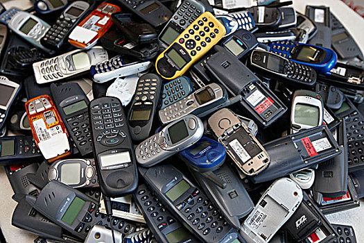 手机,老,移动,电话,堆