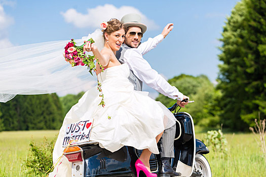 婚礼,情侣,摩托车,结婚