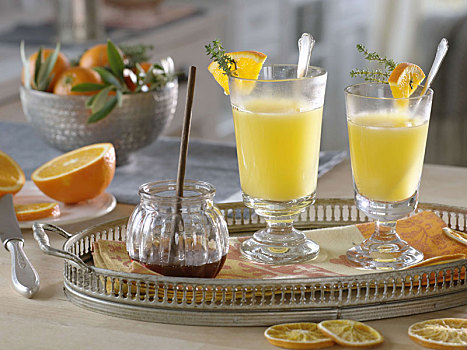 热,橙汁,玻璃杯,片,橙色