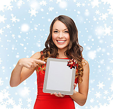 圣诞节,圣诞,电子产品,小物件,概念,微笑,女人,留白,显示屏,平板电脑