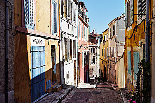 彩色,房子,外部,小巷,马赛,法国