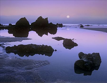 石头,黄昏,班顿海滩,俄勒冈