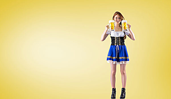 合成效果,图像,女孩,拿着,罐,啤酒,黄色,虚光照