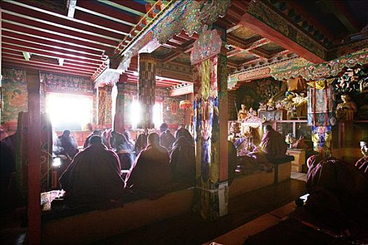 僧侣,坐,寺院,萨加玛塔国家公园,尼泊尔