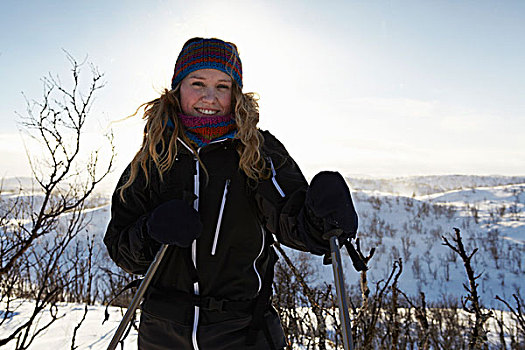 微笑,女人,越野滑雪