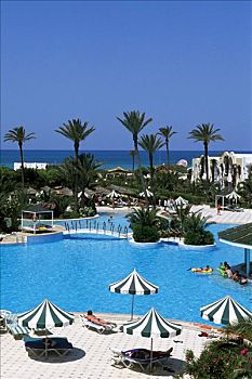 游泳池,假日,海滩,酒店,突尼斯,非洲
