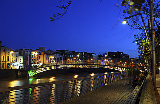 爱尔兰,都柏林,利菲河,光亮,建筑,旁侧,黄昏