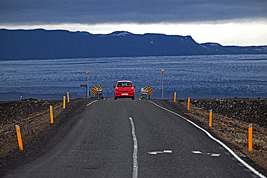 红色,汽车,驾驶,环路,路线,冰河,背景,南方,区域,冰岛,欧洲