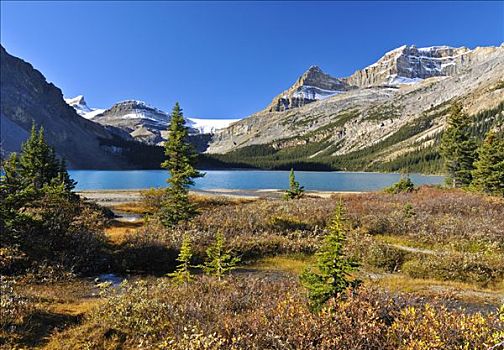 落基山脉,弓湖,远景,班芙国家公园,艾伯塔省,加拿大,北美