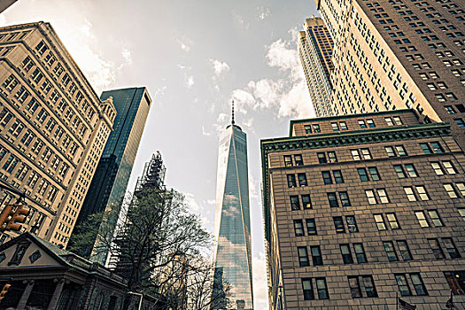 仰视,一个,世贸中心,曼哈顿,纽约,美国