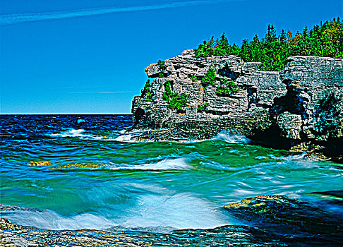岸边,乔治亚湾,头部,小湾,布鲁斯半岛国家公园,安大略省,加拿大