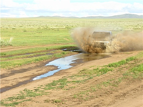 吉普车,蒙古,水