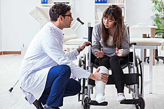 男医生,检查,女病人,轮椅