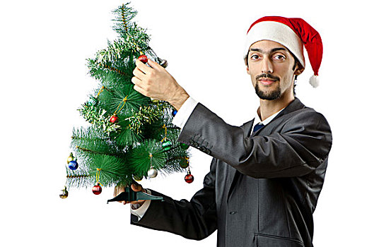 商务人士,圣诞树,白色背景