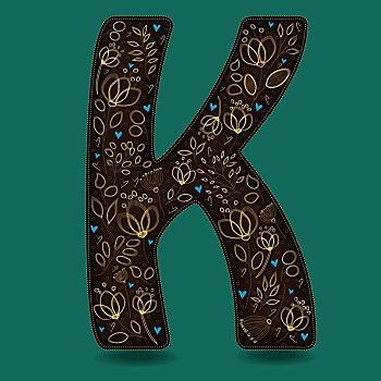 字母k,金色,花,装潢