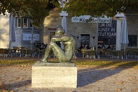 雕塑,正面,房子,艺术,斯图加特,巴登符腾堡,德国,欧洲