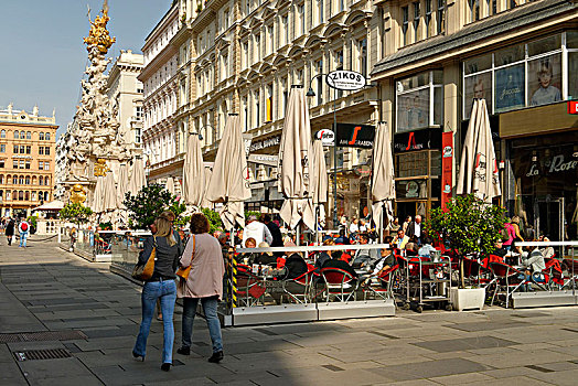 街头咖啡馆,柱子,圣三一柱,维也纳,奥地利
