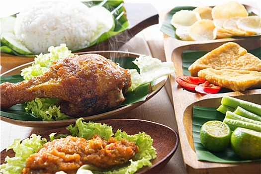 流行,印度尼西亚,炸鸡,米饭