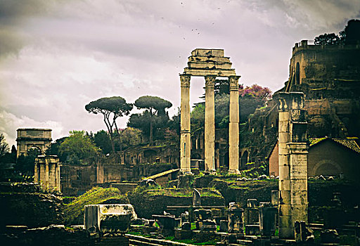 古罗马广场,三个,柱子,剩余,寺庙,双子座,罗马,意大利