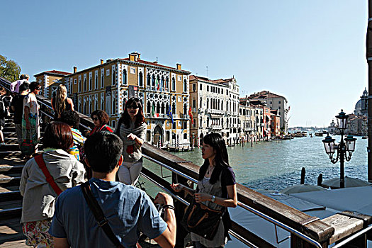 亚洲,游客,照片,桥,上方,运河,大,威尼斯,意大利,欧洲