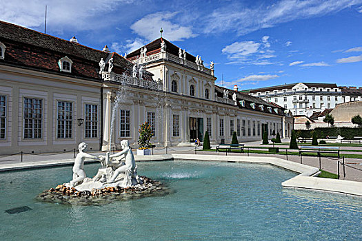 喷泉,正面,美景宫,维也纳,奥地利,欧洲