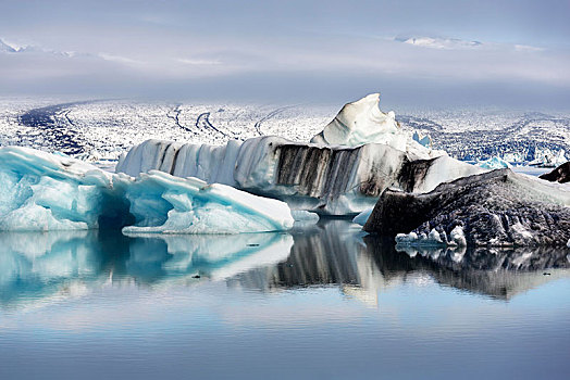 冰山,早晨,亮光,冰河,泻湖,杰古沙龙湖,结冰,湖,后面,瓦特纳冰川,东南部,冰岛,欧洲