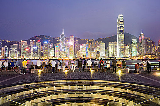 视点,九龙,公用,码头,夜晚,香港,天际线,亚洲