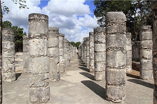 柱子,玛雅,奇琴伊察,墨西哥,遗址,排
