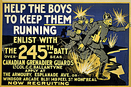 加拿大,军队,招募,海报,帮助,男孩,跑