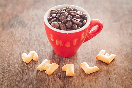 微笑,字母,饼干,红色,咖啡杯