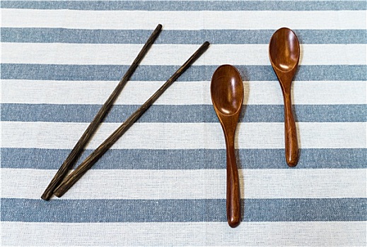 两个,木勺,中国,筷子,白色背景,条纹,背景