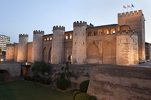 宫殿,黄昏,萨拉戈萨,阿拉贡,西班牙