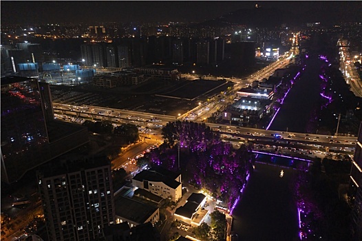 浙江省杭州市上塘河古运河街区夜景