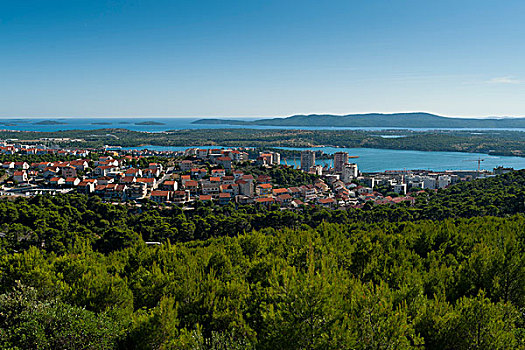 俯视,城镇,围绕,斯本力,达尔马提亚,克罗地亚