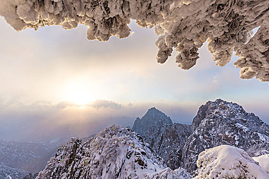 雪景,黄山,山,冬天