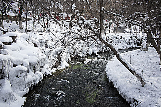 冬日雪景与流水