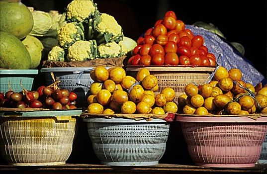 印度尼西亚,巴厘岛,特写,农产品,堆积,篮子,出售,果蔬