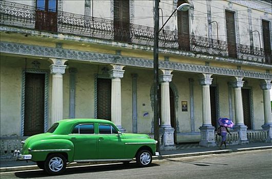 古巴,老,绿色,美洲,正面,建筑