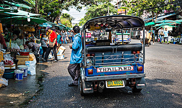嘟嘟车,驾驶员,等待,汽车,忙碌,道路,曼谷,泰国,亚洲