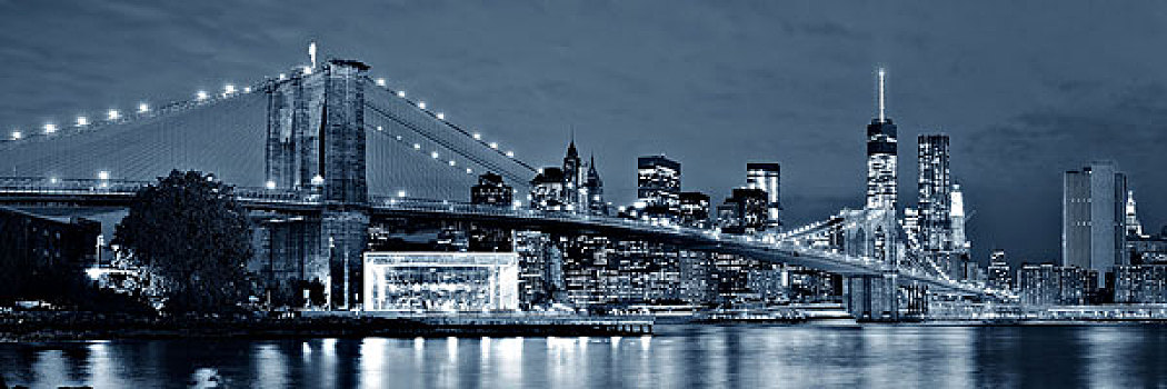 曼哈顿,市区,市景,布鲁克林大桥,夜晚
