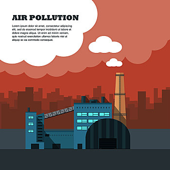 空气污染,旗帜,工厂,烟雾,管,隔绝,背景,城市,剪影,工业,概念,健康,问题,酸性,雨,温室效应,矢量,插画