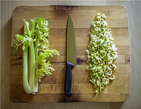 芹菜,木板,刀