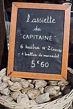 法国,布列塔尼半岛,手写,牡蛎,菜单