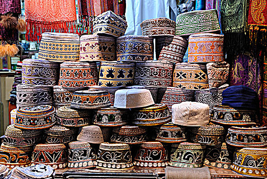 阿曼苏丹国,马斯喀特,露天市场,帽子,店,传统