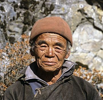 肖像,夏尔巴人,男人,羊毛帽,喜马拉雅山,尼泊尔,南亚
