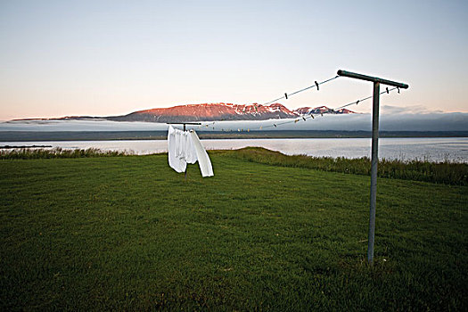 洗衣服,弄干,晾衣绳,遥远,风景,冰岛